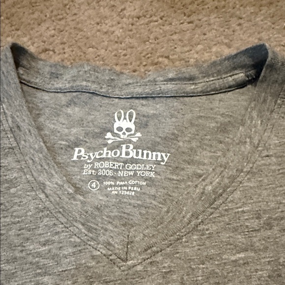 Psycho Bunny Heather Gray V-Neck Men's Tee - Picture 2 of 5